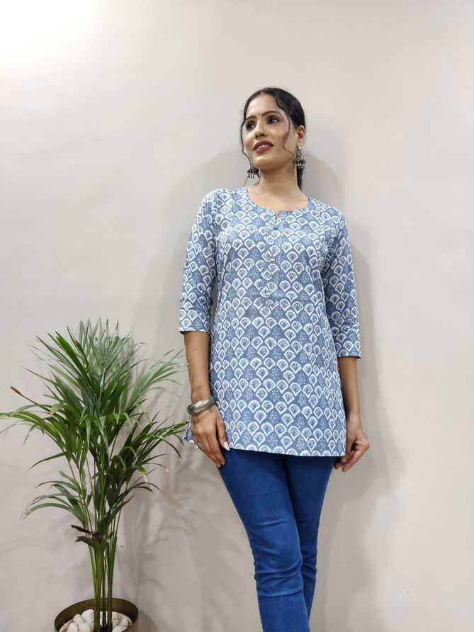 Mann Regular Wear Cotton Short Printed Kurtis Catalog